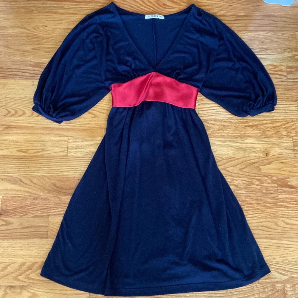 XXI Brand / Forever 21 Navy Blue Dress with Red Satin Sash
